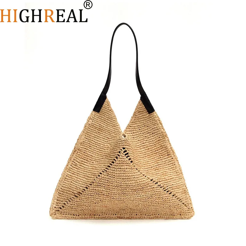 New Lafite Grass Hollow Vacation Beach Big Triangle Women's Bag Large Capacity Grass Woven Handbag
