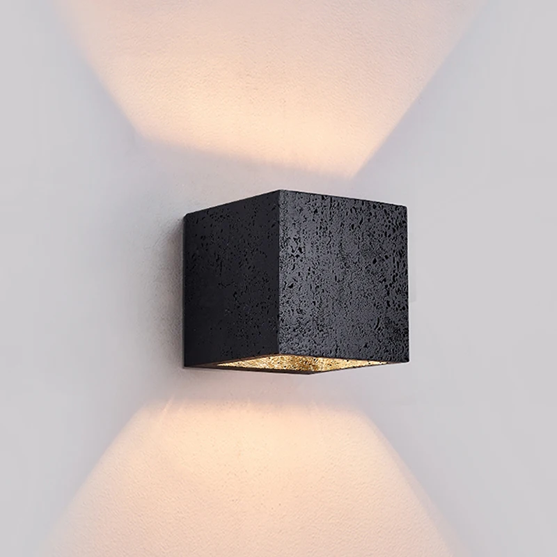 

Black Stone Wall Lamp Square Interior Home Decoration Sconce Wabi Sabi Bedroom Bedhead Living Room Natural Travertine Lights