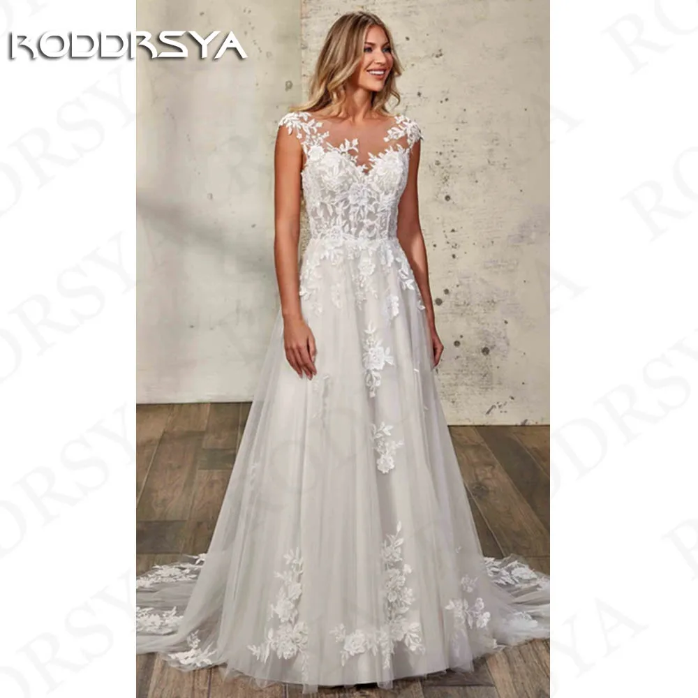 RODDRSYA Cap Sleeves Wedding Dress For Women 2024 Bride Tulle Appliques A Line Bridal Dresses Illusion Back vestido de novias