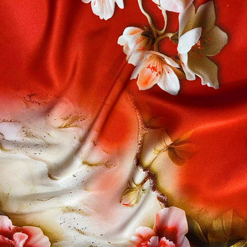 HYSK natural Mulberry Silk charmeuse Satin Fabric 19 momme orchid floral Printed Pattern Wholesale for silk slip kimono robe