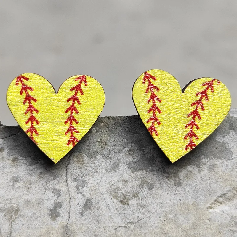 Picture 3: Retro Sports Earrings Heart Shaped Sports Baseball Studs Rugby Football Volleyball Basketball Ear Studs Fashion Jewelry