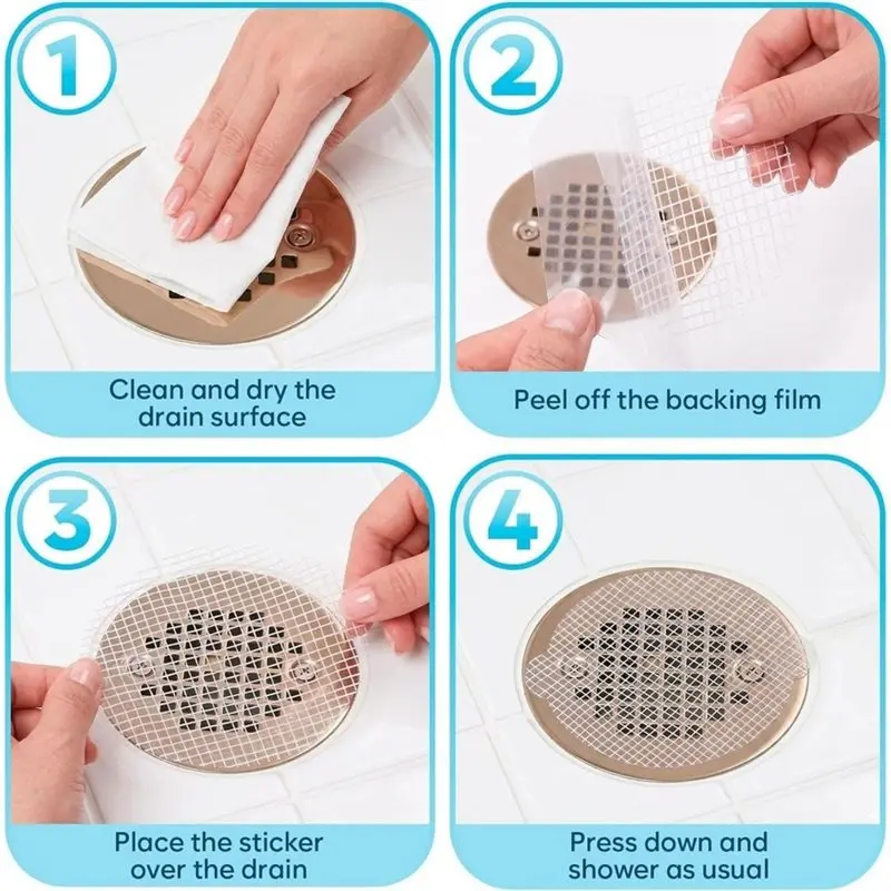 Utility Design Disposable Self-Adhesive Shower Hair Catcher, 100 Pack, Mesh Drain Cover Prevents Clogged Pipes,For Bathroom Tub