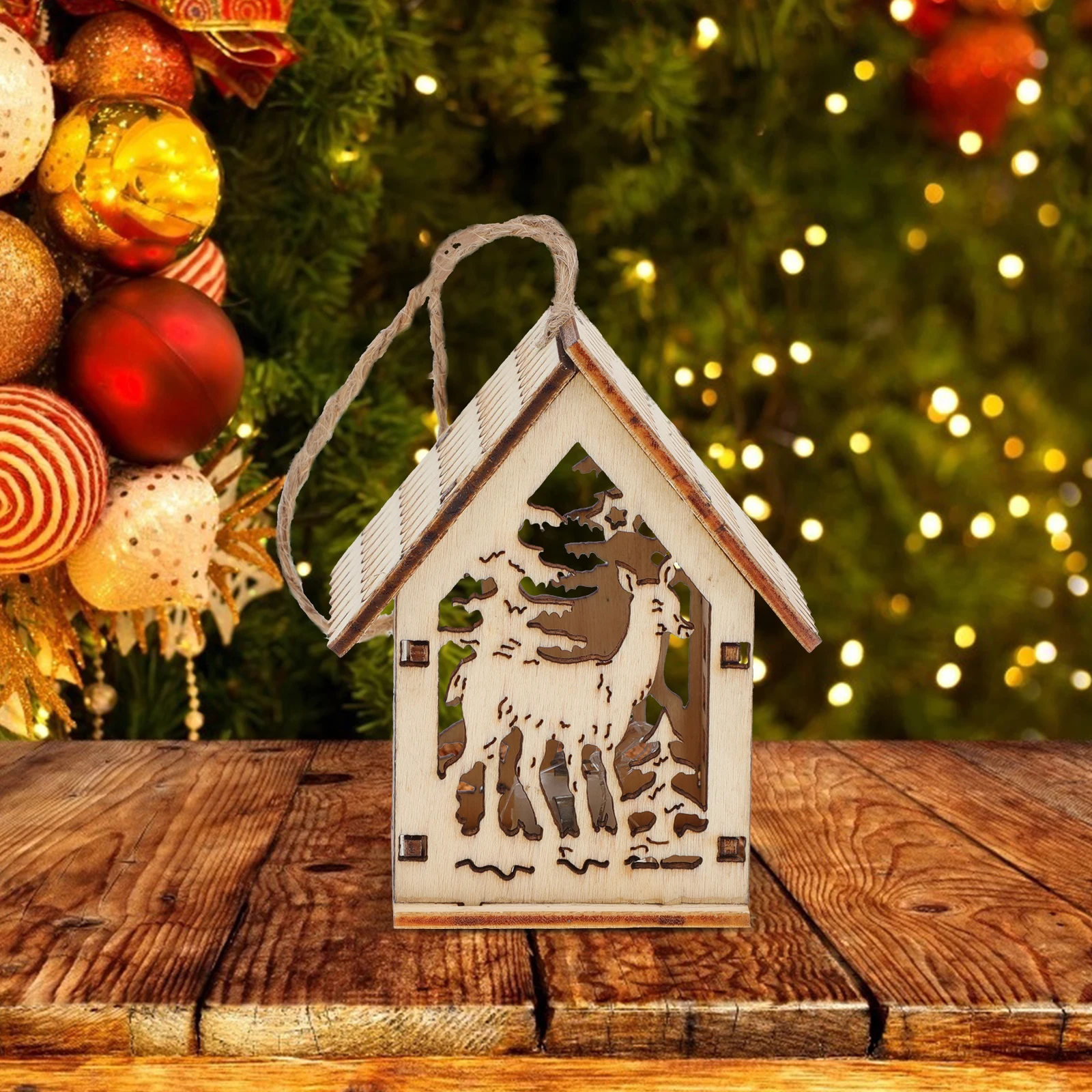 2pcs Wooden Carved Christmas Pendant Glowing Decor Creative Xmas Tree Ornament Wood Craft Festival Decoration Delicate Hanging - Image 2