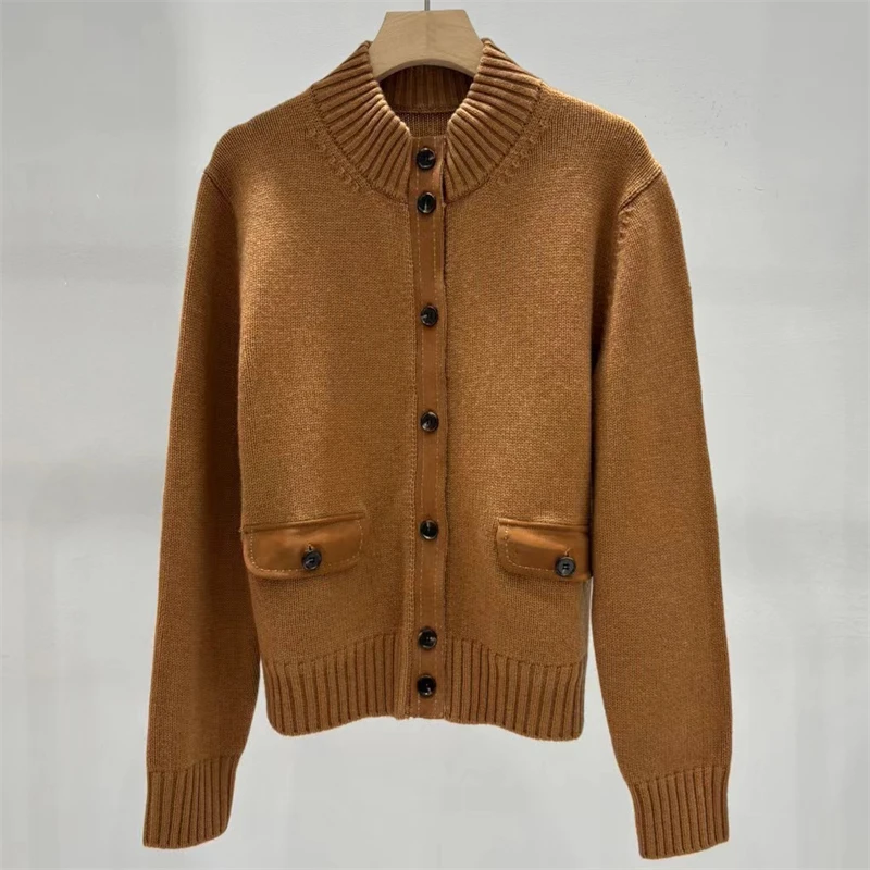 

Кардиган для женщин. Новый эластичный вязаный топ с длинными рукавами на осень 2021. Женский свитер из смеси шерсти. Однобортное женское пальто.