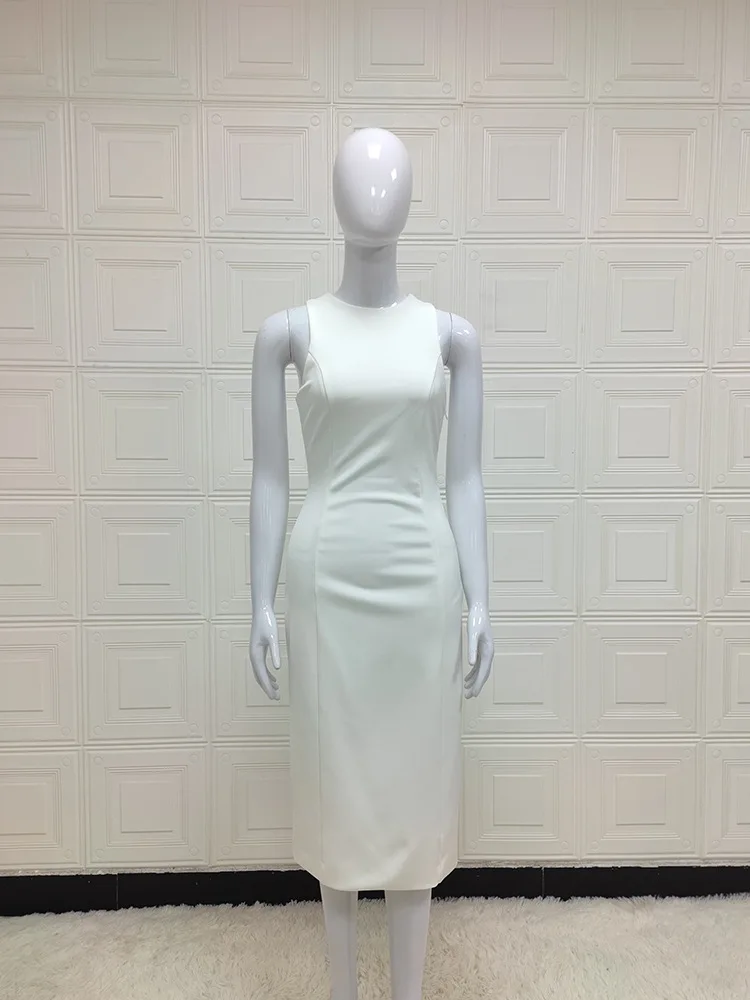 White Elegant Backless Dress Halter Cutout Slit Midi Dress Y2K Sleeveless Simplistic Slimming For Women Party Birthday Dress