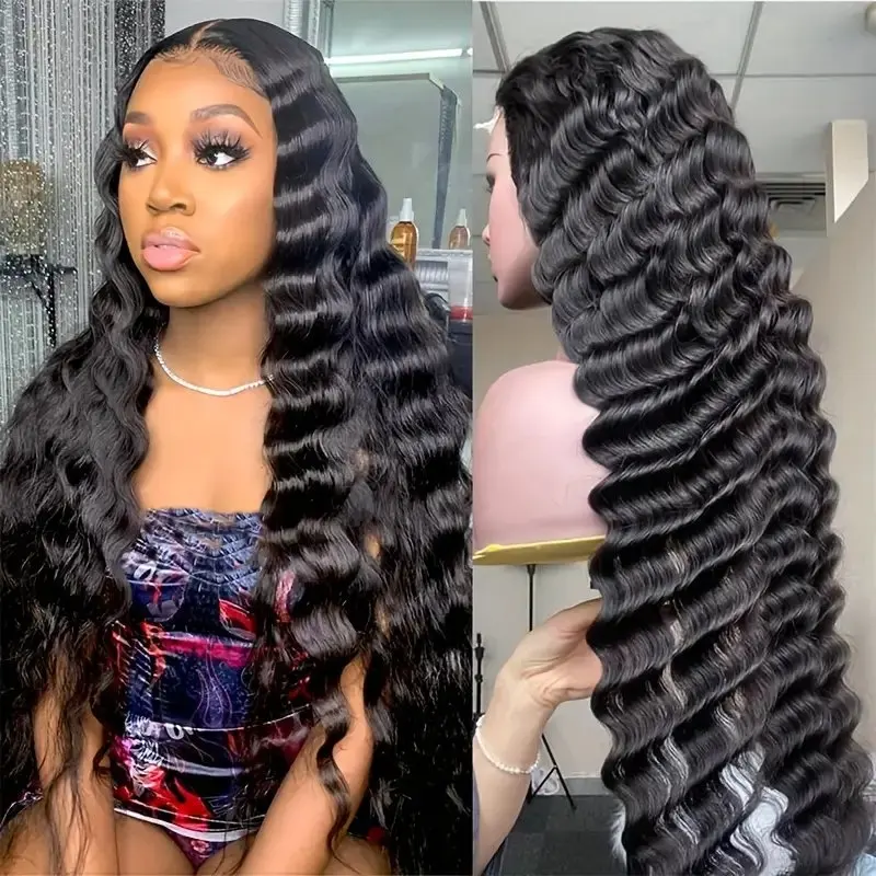 Rosabeauty 250% Density 13x4 HD Lace Front Human Hair Wigs Deep Wave 5X5 Preplucked Glueless Ready To Go Curly Wig 40 Inches