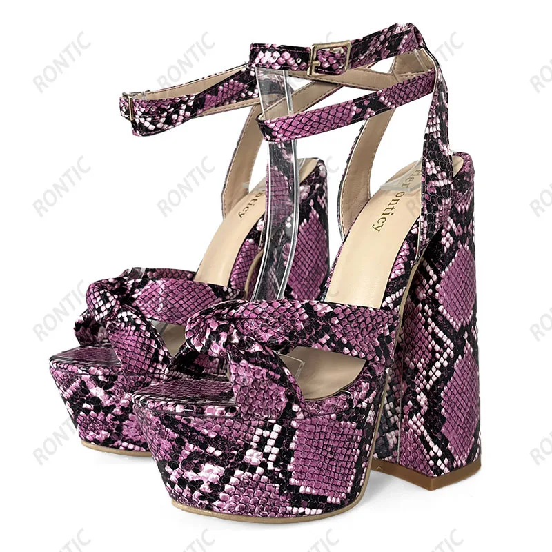 Rontic New Handmade Women Pumps Platform Ankle Strap Chunky Heels Round Toe Beautiful Purple Party Cosplay Shoes US Size 5-15 - view 3