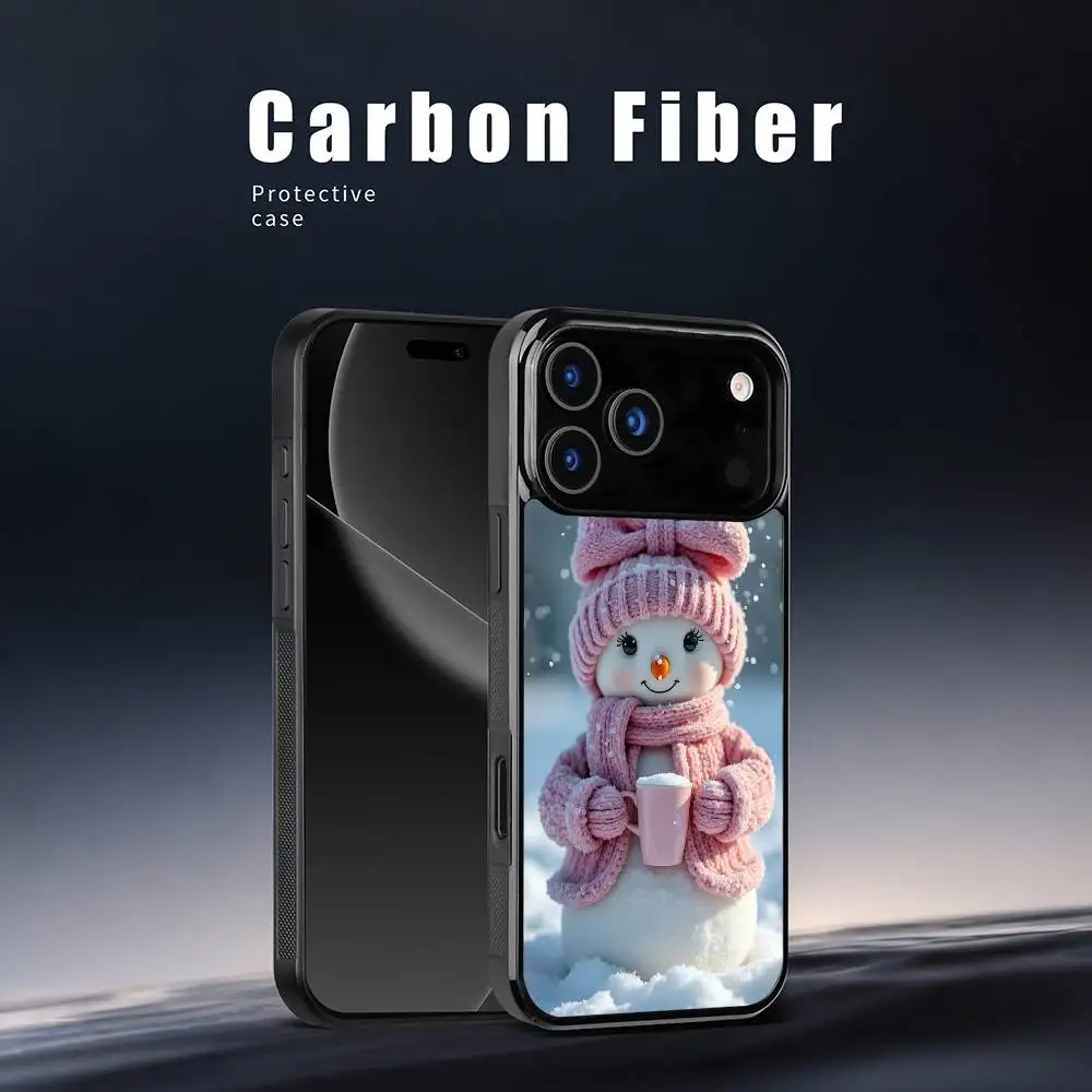 Cute Snowman Christmas Phone Case For IPhone 17 16 15 14 13 12 11 Pro Max Mini Plus Hard Mirror Funda