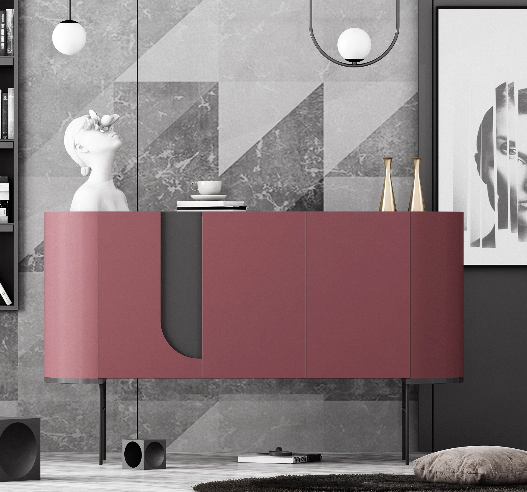 Modern pink and Black Contemporary Fashion Wooden Sideboard Buffet Cabinet Sideboard Design Luxury for Living Room
