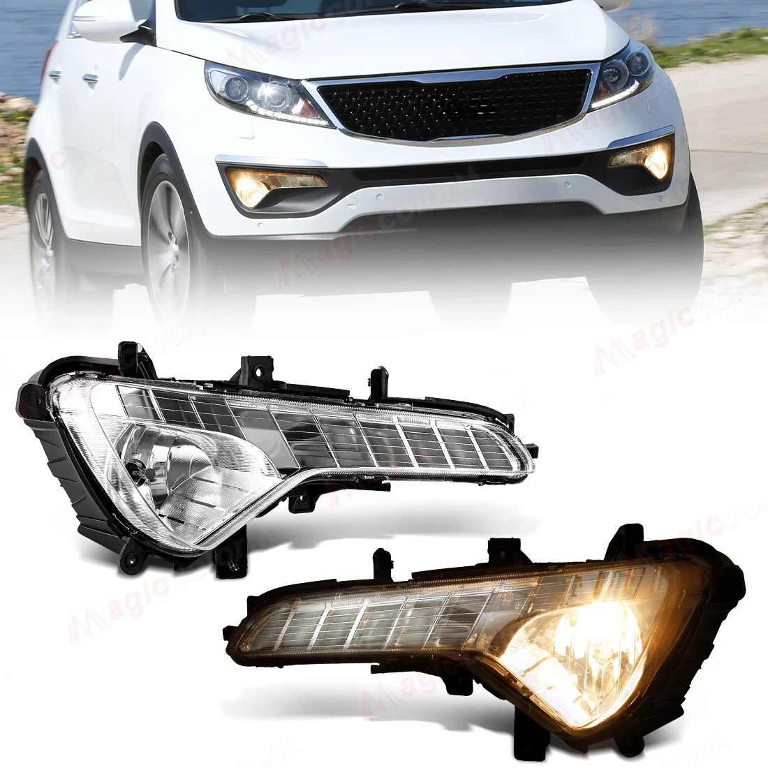 For Kia Sportage 3 2010 2011 2012 2013 Fog Lamps Car Halogen Foglights DRL Daytime Running Lights Front Bumper Headlights 12V