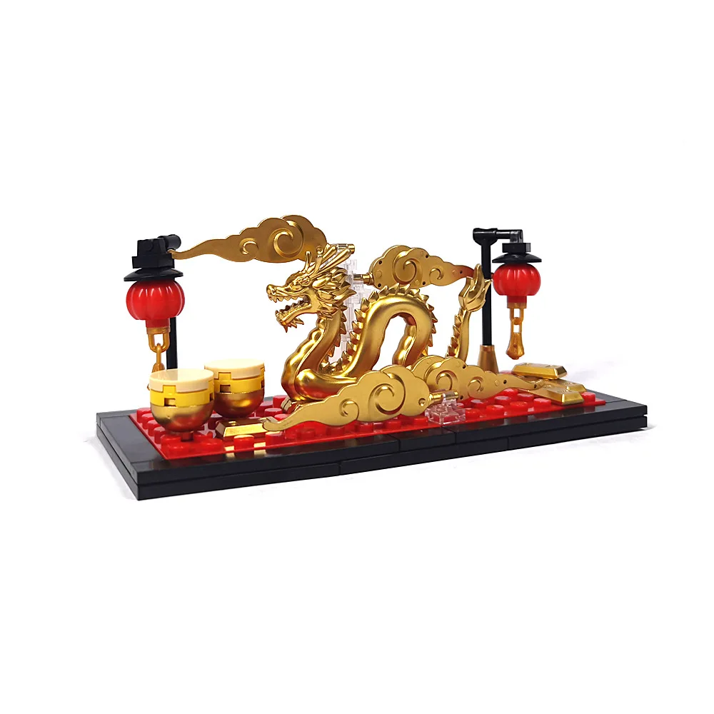 Animal MOC Chinese Dragon Statue Spring Festival Building Blocks Lantern City Scene View Bricks Toys Compatible With LEGO