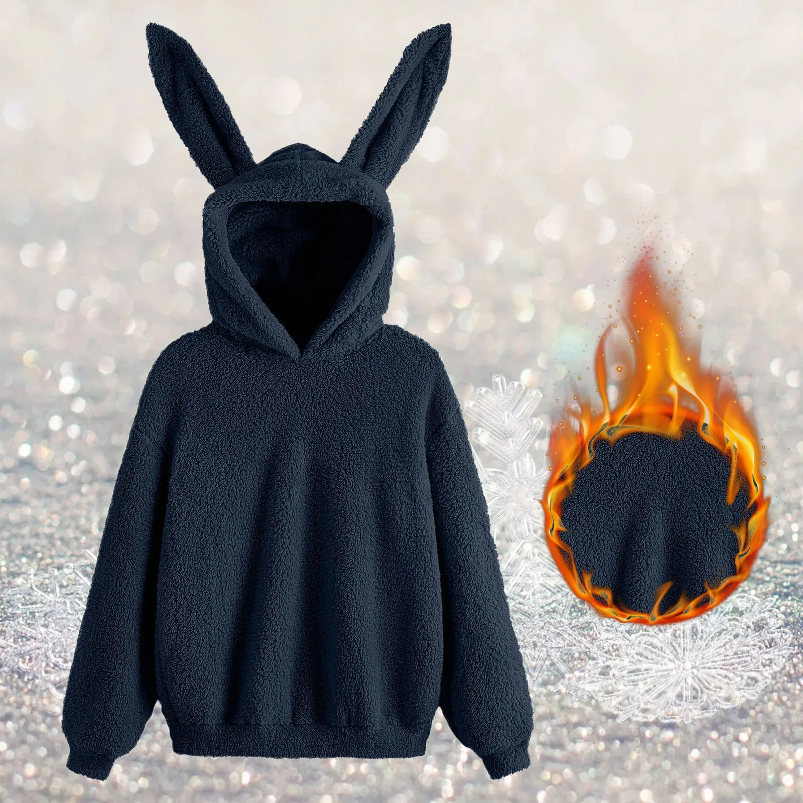 Bunny Ears Hoodie Womens Kawaii Korean Fluffy Rabbit Hooded Sweatshirt Lolita Cute Sweet Girls Harajuku Warm Fleece Hoodies Tops