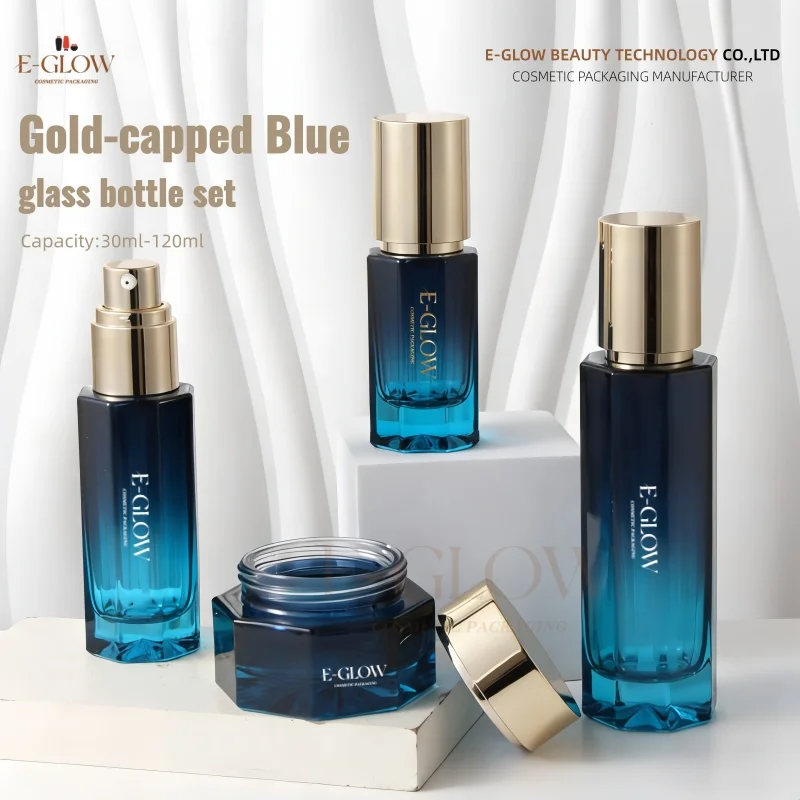 

【С индивидуальным логотипом】1 шт., 100 мл, 50 г, синий градиентный стеклянный пустой контейнер для маски для лица, флаконы для эссенции/лосьона, набор косметических упаковочных бутылок