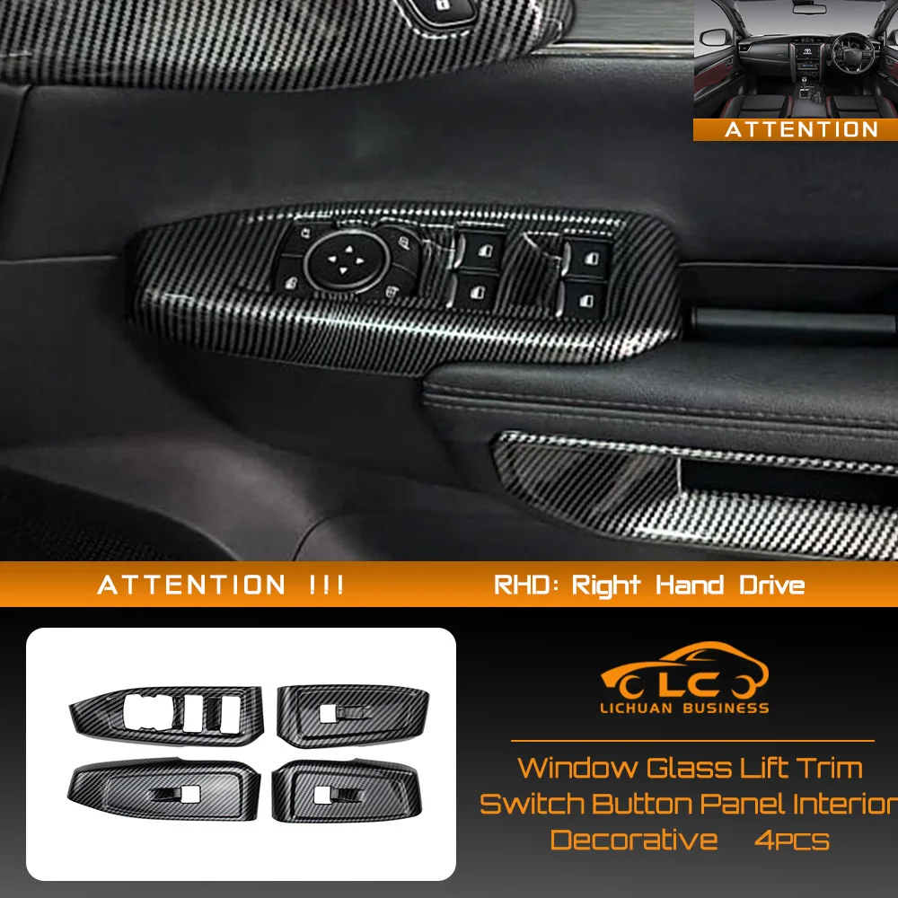 4PCS Window Glass Lift Panel Cover for Ford Ranger Everest 2023 ABS Carbon Fiber Color Switch Button Trim Interior Decorative