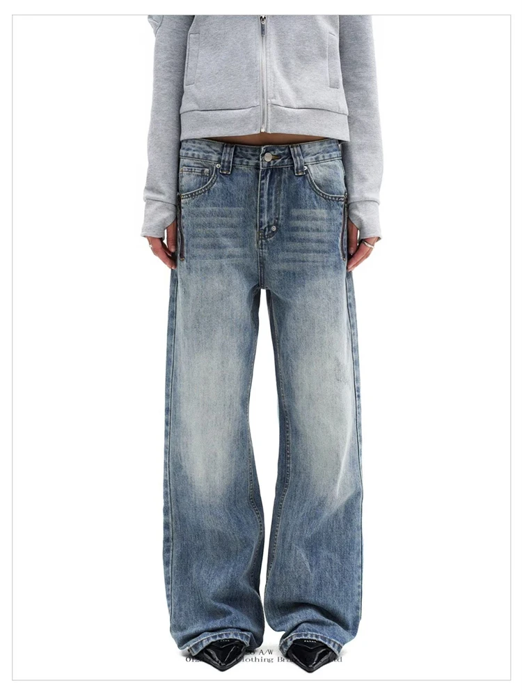Women's Fashionable Blue Casual Jeans High Waisted 90s Pants Retro Bottoms Women Sweatpants Female Wide Leg Unisex Trousers