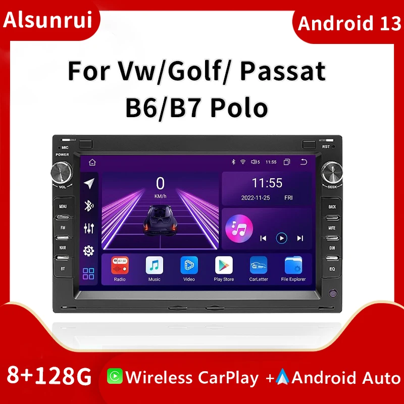 

2 Din Android 13 Car Radio For VW PASSAT B5 MK4 MK5 SHARAN Jetta Bora Polo TRANSPORT T5 CITI CHICO Multimedia GPS Screen Carplay