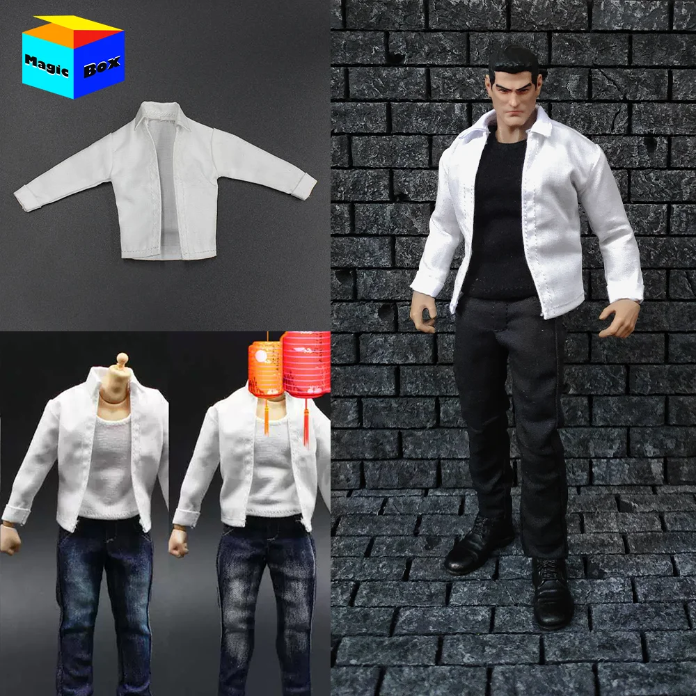 1/12 Male Soldier White Long Sleeves Shirt Vest Jeans Clothes Suit Accessory for 6Inch SHF MEZCO Soldier Action Figure Body Doll