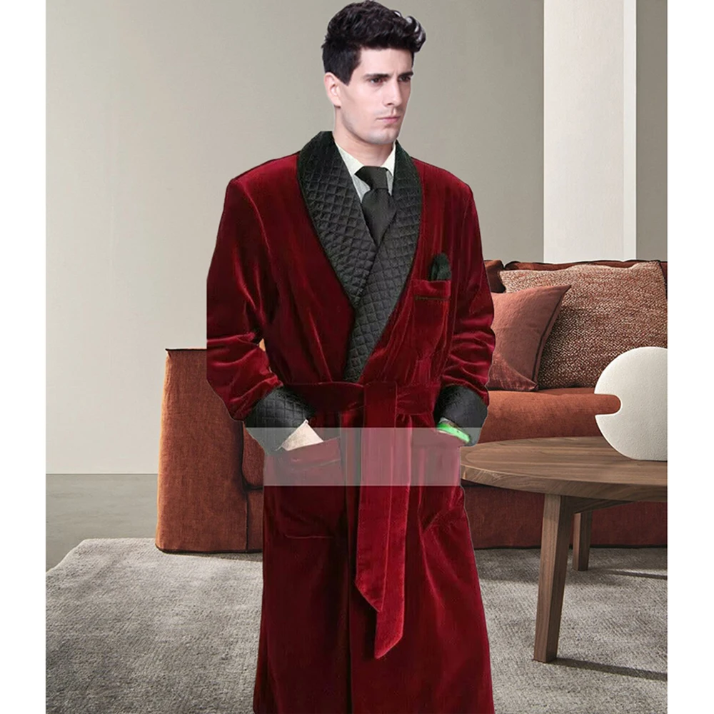 

Luxury Costume Homme Male Clothing Burgundy Velvet Handsome Male Clothing 1 Piece Jacket Daily Outwear Long Costume Homme