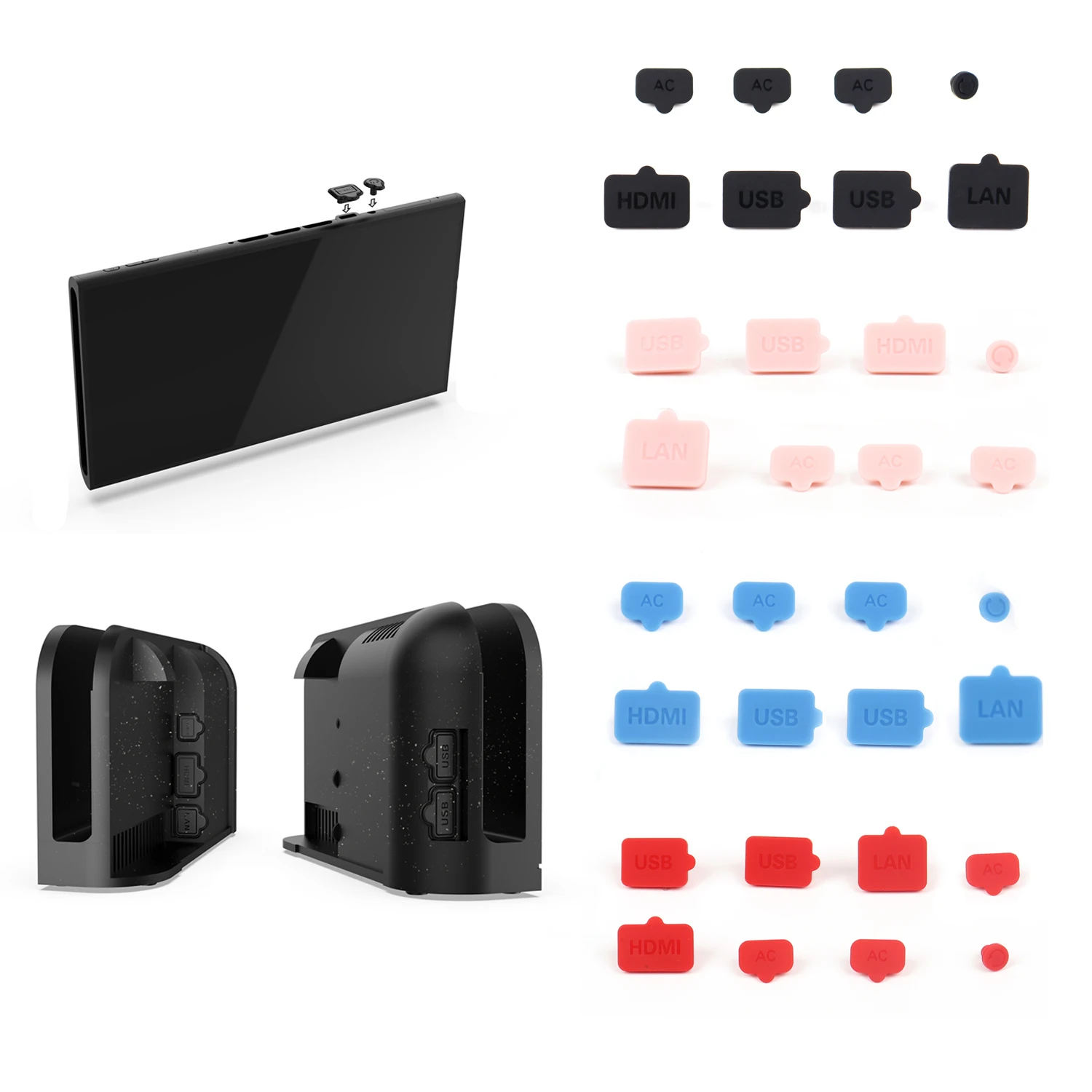 Tapón antipolvo de silicona USB HDMI tipo C LAN puertos de carga tapa protectora para Switch 2/NS Oled consola de juegos TV Dock cargador cubierta