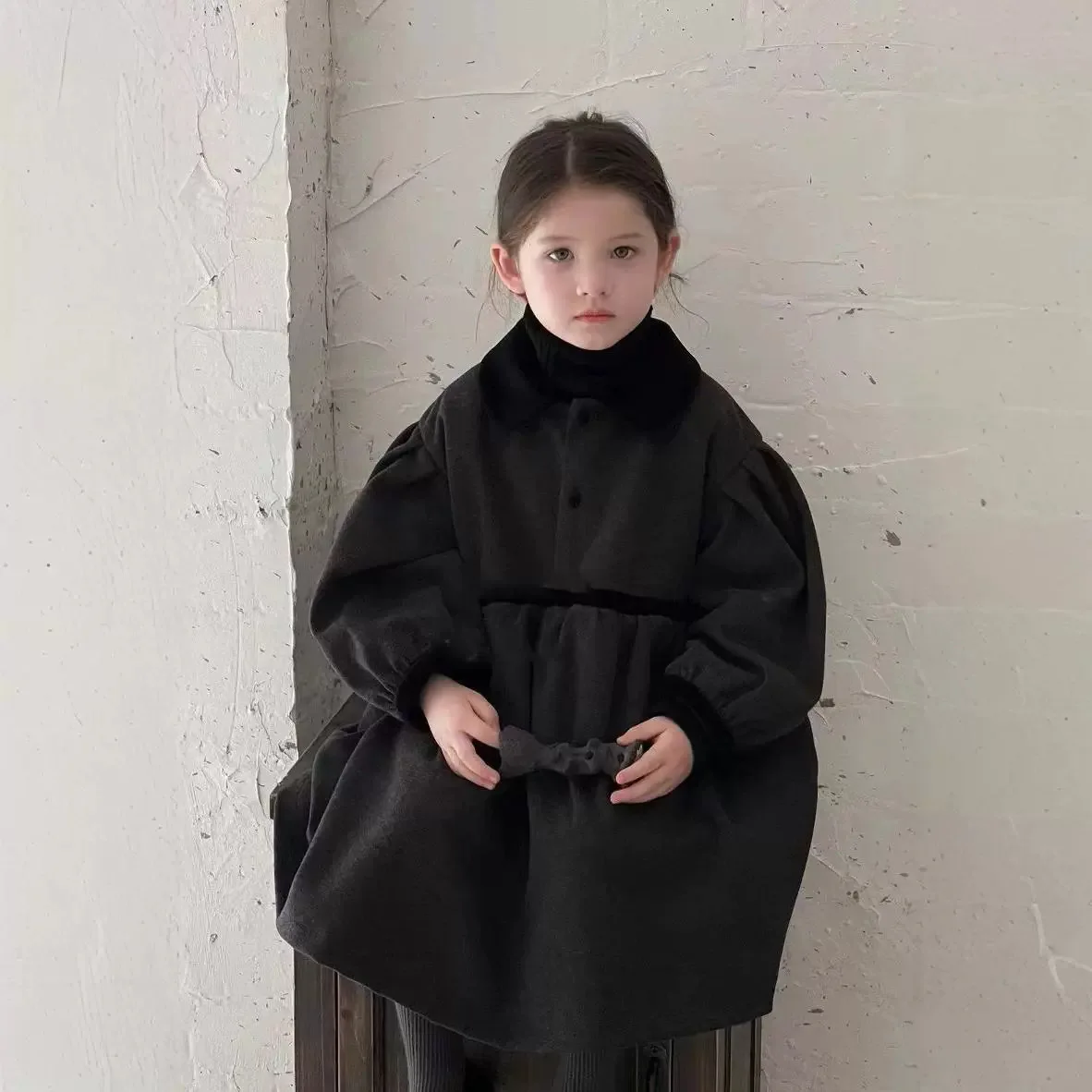 Girls' Outerwear Fashion Version with Added Velvet and Thick Woolen Coat 2025 Winter Clothing New Style Cotton Jacket