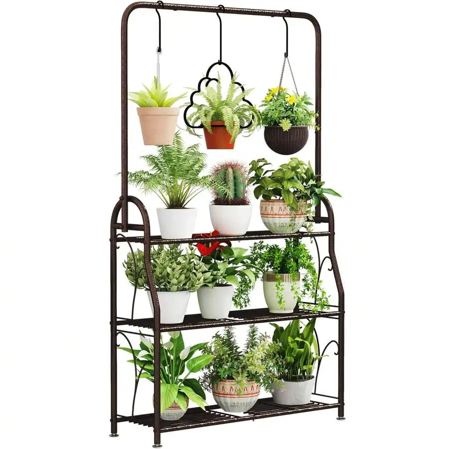 Plant Stand 3 Tier Indoor Outdoor Tall Hanging Plant Shelf Metal Flower Stands Ladder Plant Holder For Room Balcony Garden Patio