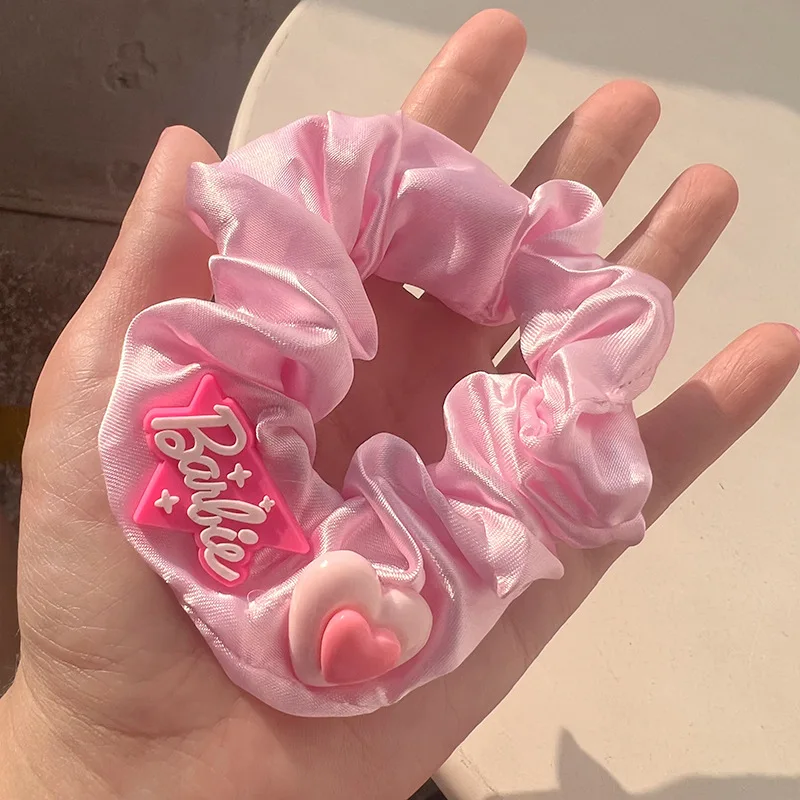 Barbie Sweet Girls Elastic Hair Bands Ponytail Holder Headband Fashion Women Satin Silk Rubber Bands Hair Loop Hair Accessories