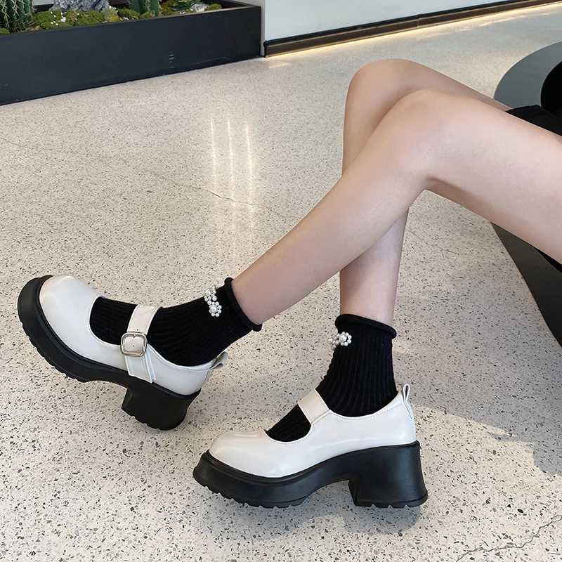 2023 Women Mary Jane Shoes Woman Vintage High Heel Platform Lolita Shoes Japanese Style College Student Shoes Big Size 43