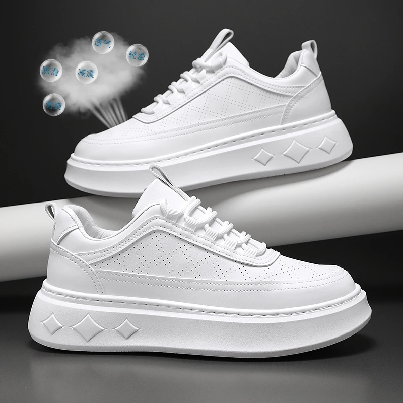 

2026 Spring New Men's Breathable Non-Slip Wear-Resistant Versatile Thick-Soled Athletic Casual Skateboard Little White Shoes