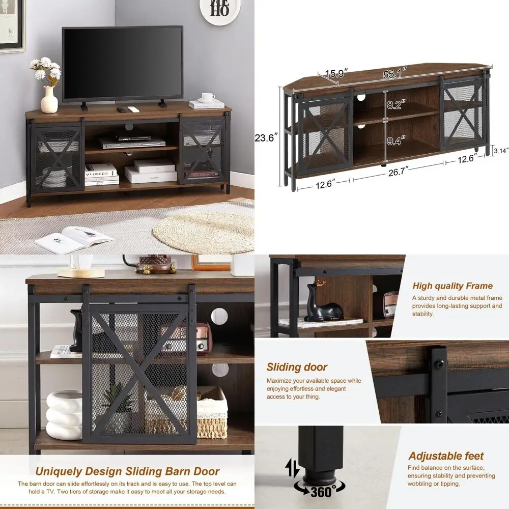 

Rustic 55 TV Corner Stand with Storage and Industrial Media Console
