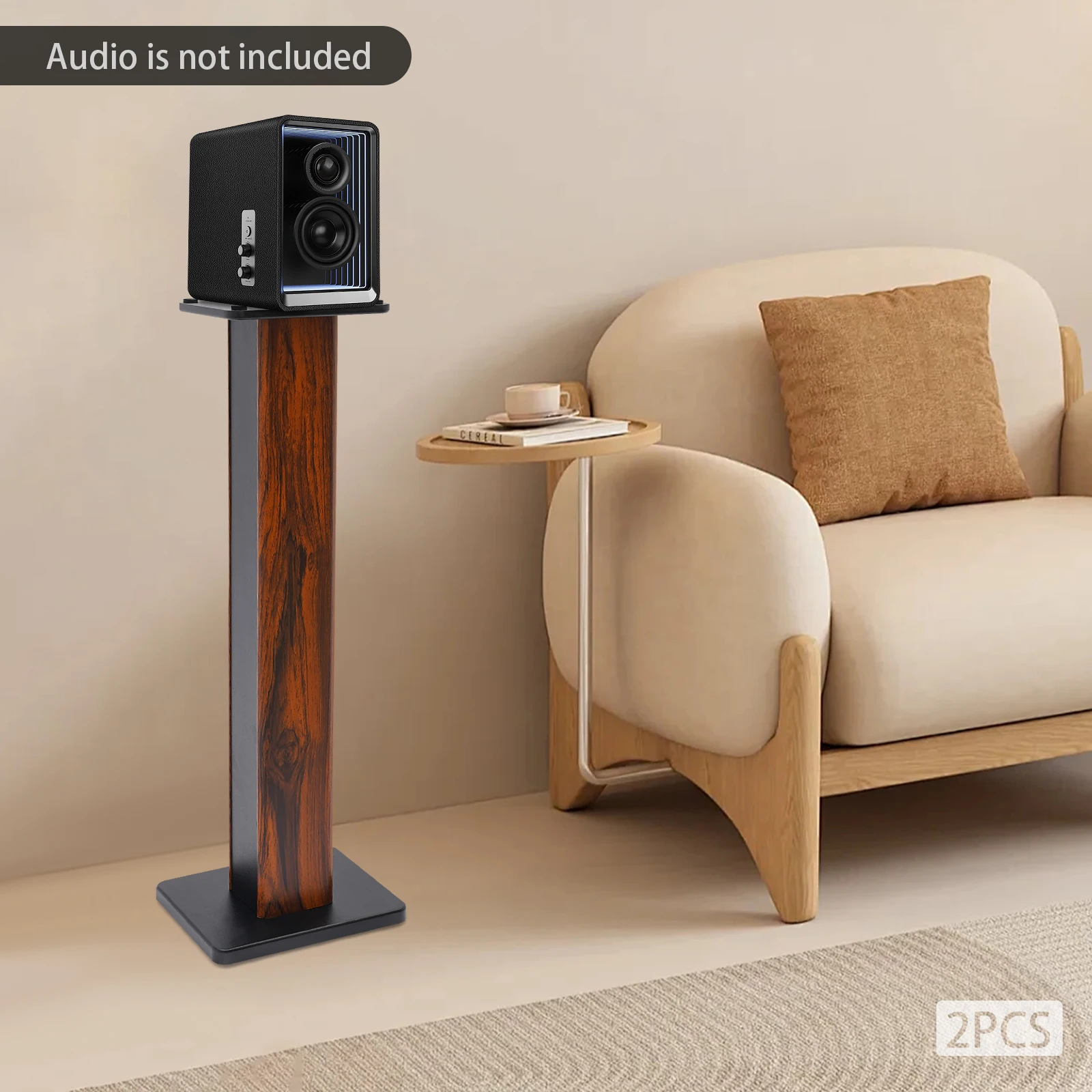 2pcs Freestanding Speaker Stand 34In High Audio Bracket with Non-slip Pads for Living Room, Music Hall, Game Room