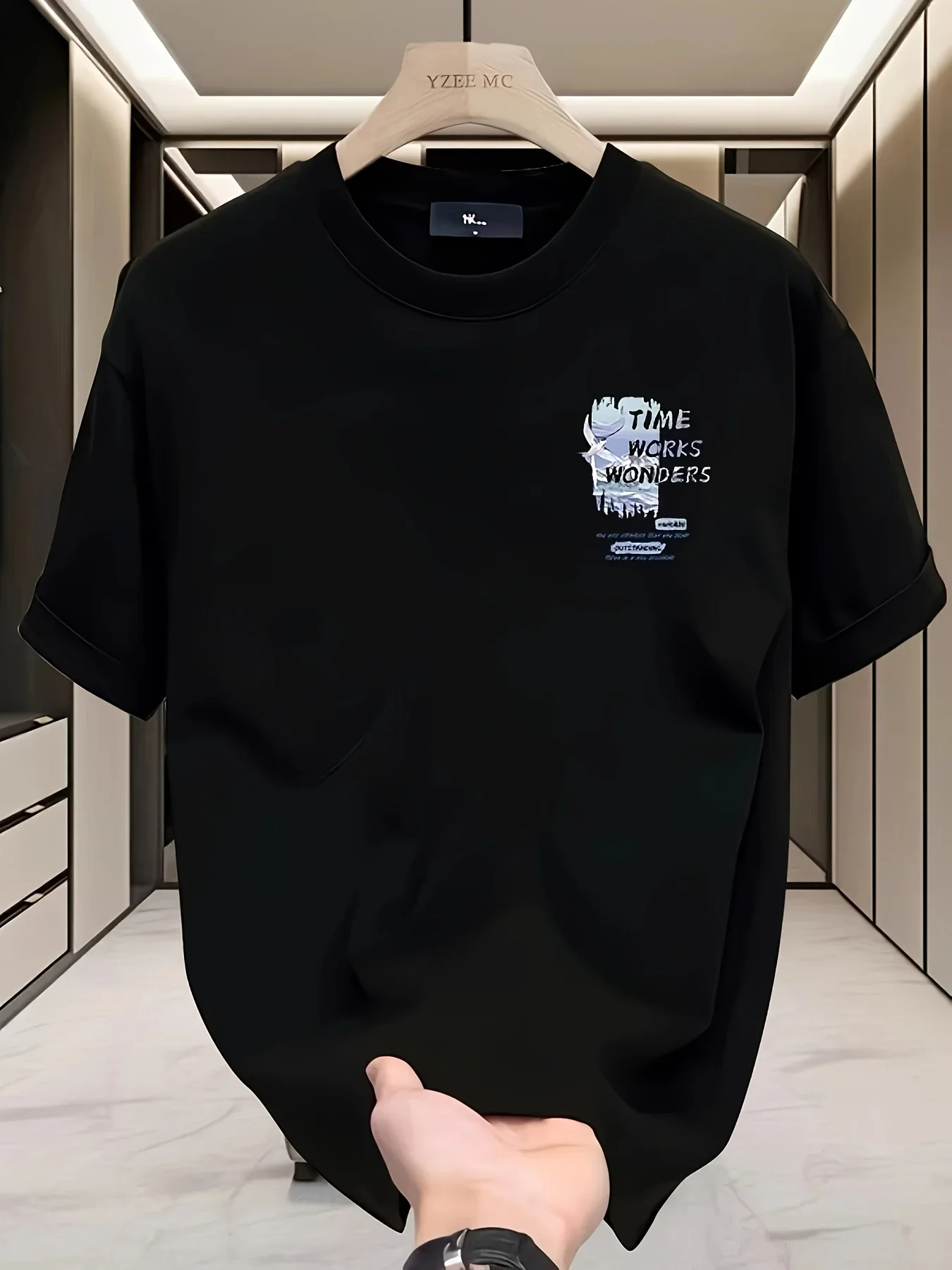 100% Cotton Men's Aesthetic T-shirt "Time Works Wonders" Mountain Graphic Summer Casual Streetwear view 3