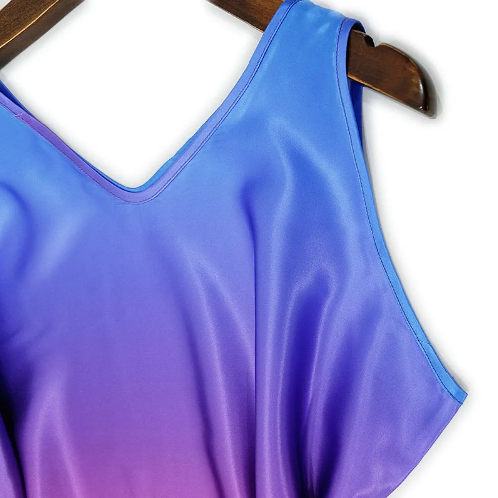 Abbigliamento da donna Sfumatura di colore 100% seta di gelso naturale Tinta unita Raso Minimalista Doppio scollo a V Senza maniche Abito gilet versatile