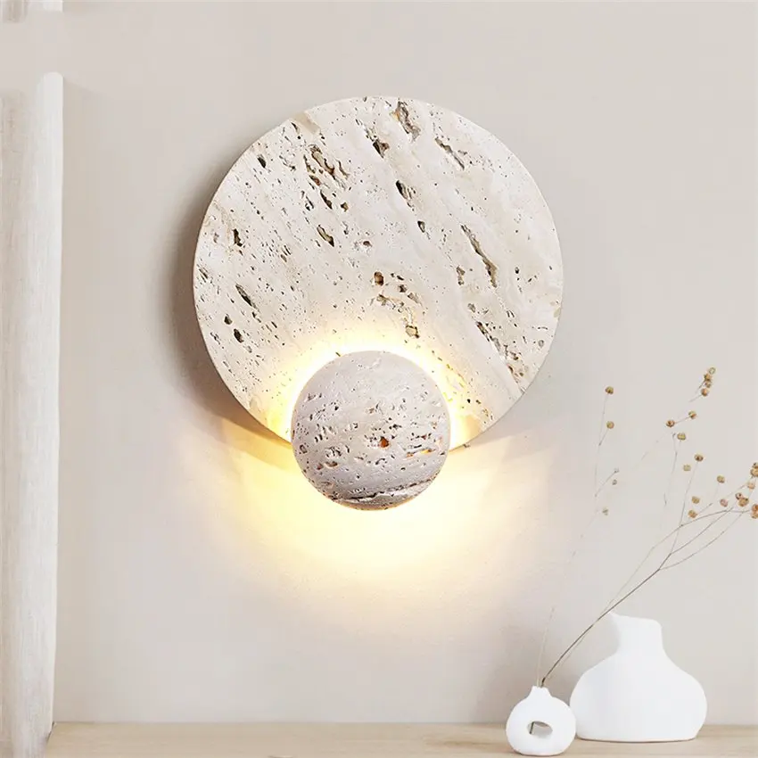 Nordic white travertine cream style bedside wall lamps bedroom living room designer Japanese style house sconces lights lighting