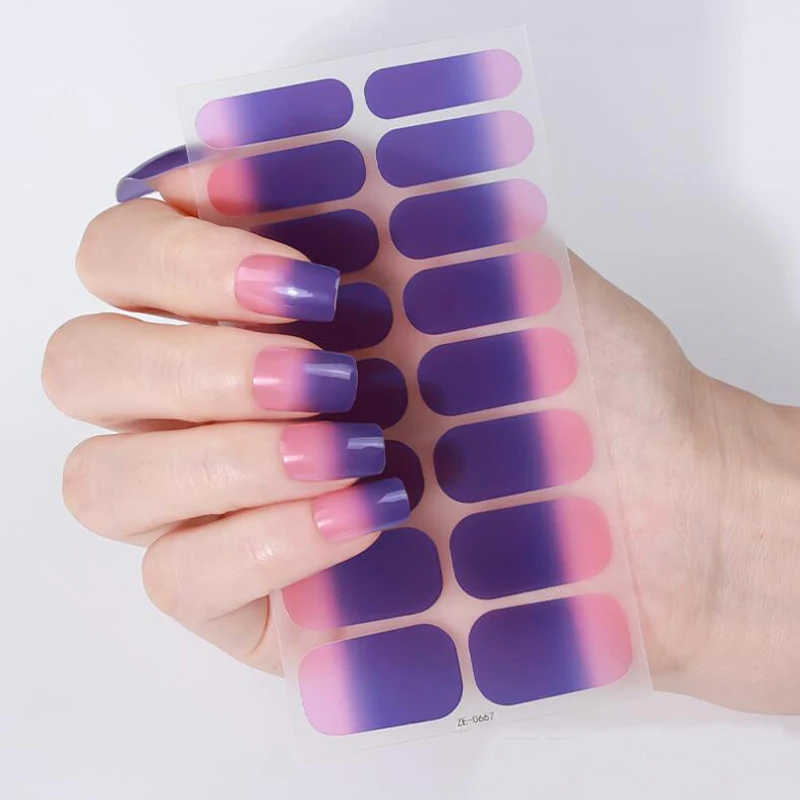 컬러 그라디언트 네일 랩 전체 커버 자체 접착 네일 데칼 Decors DIY 매니큐어 슬라이더 프레스 손톱 uñas postizas ofertas