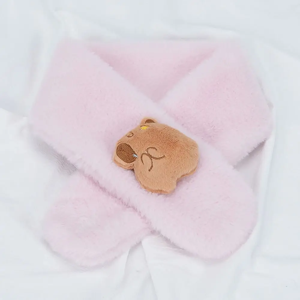 Winter Warm Solid Color Cross Scarf Faux Rabbit Fur Plush Thicken Neck Scarf Neckerchief Wrap Kid