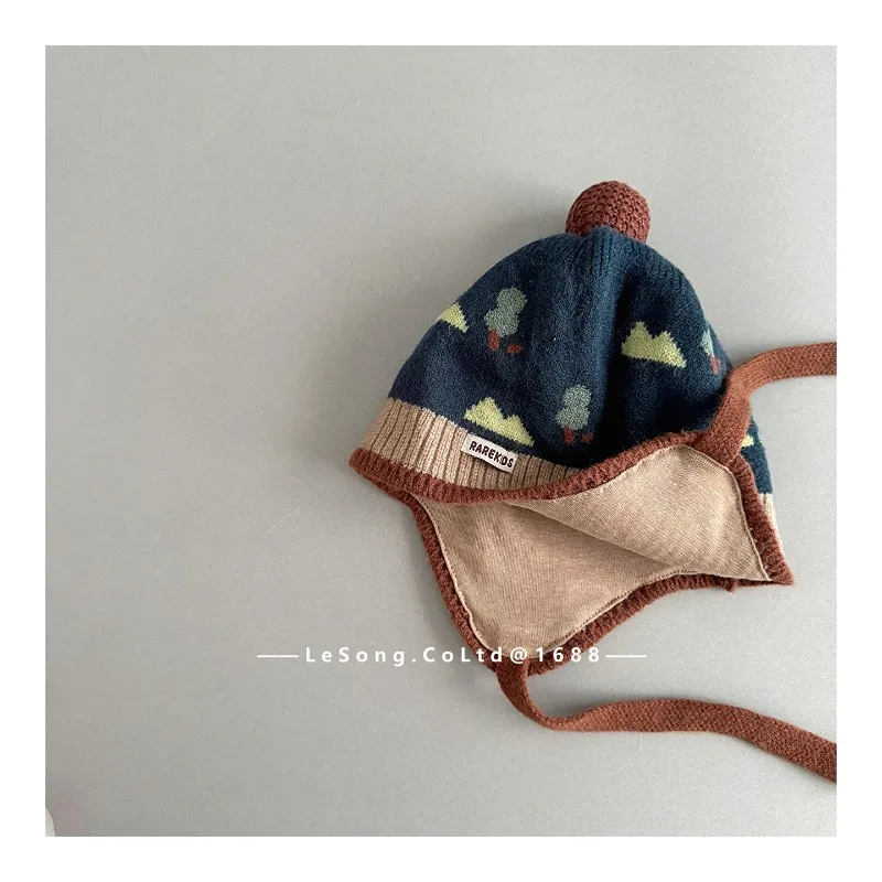 Set Topi dan Syal Anak Gaya Korea, Beanie Rajut Modis dengan Penutup Telinga dan Syal Senada, Pakaian Hangat Dua Potong untuk Anak Laki-laki dan Perempuan, Lucu H2165