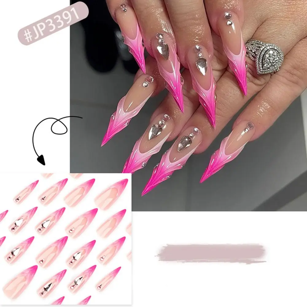 24 Stück Maniküre Lange Mandel Falsche Nägel Ballerina Stiletto Gefälschte Nials Rote Flamme Abnehmbare Französische Nagelspitzen DIY