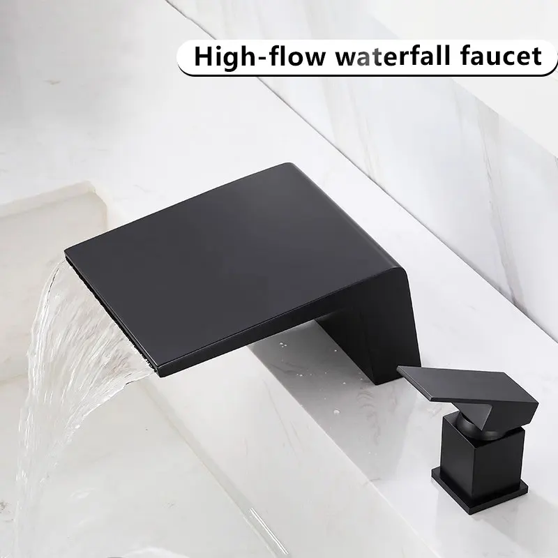 

Square Bathroom basin faucet black widespread Waterfall faucet luxury Basin Mixer Hot And Cold shower room sink Faucet