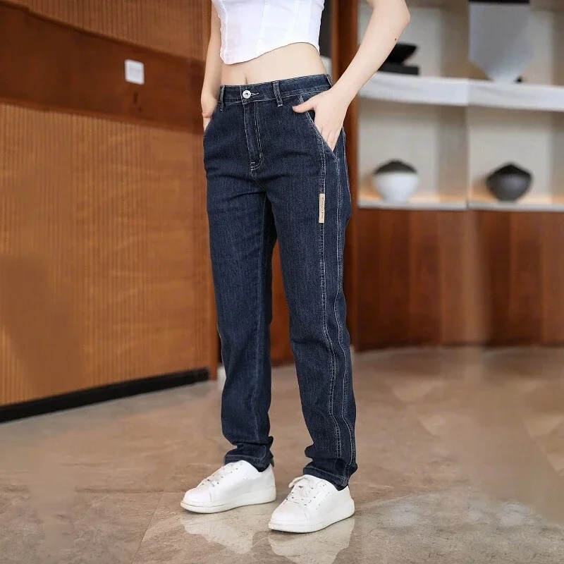 

Мужские джинсы премиум-класса в стиле пэчворк, осенне-зимние, новые, свободного прямого кроя, модные, универсальные, трендовые, длинные брюки для мужчин