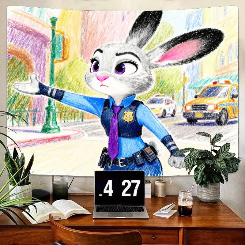 

1 шт. Зоотопия Джуди Хопс полицейский кролик гобелен, современный карандашный художественный настенный декор, полиэстер спальня в общежитии эстетический подарок для фанатов