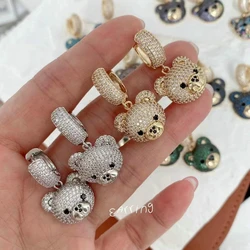 New Arrival Pave CZ Rainbow Multi Color Cute Bear Hoop Earrings for Woman Fashion Jewelry Gift
