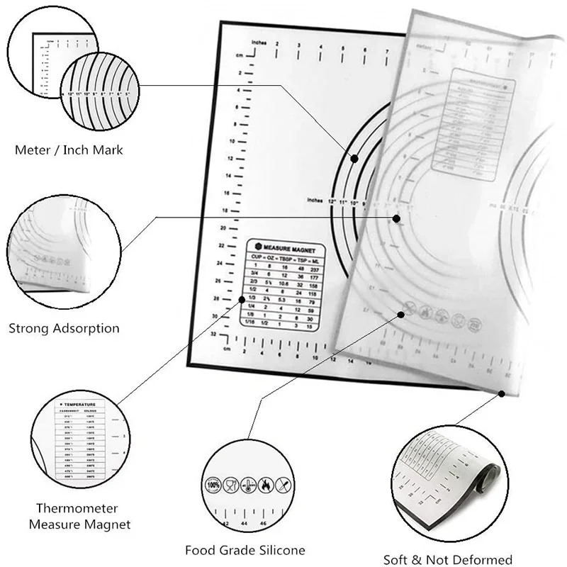 Large Size Silicone Kneading Pad Non-Stick Surface Rolling Dough Mat with Scale Kitchen Cooking Pastry Sheet Oven Liner Bakeware