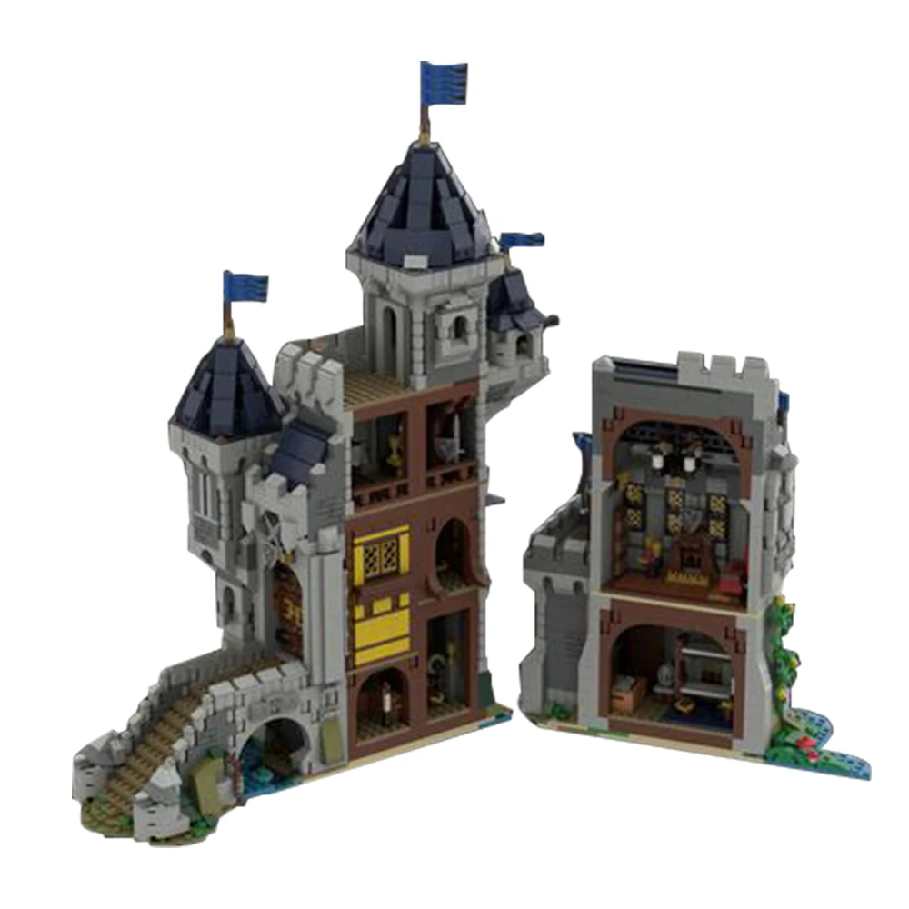 MOC Black Falcon Knight Castle Creative Medieval Architecture Castle Model Building Blocks Architecture Assembly Model Toy Gift