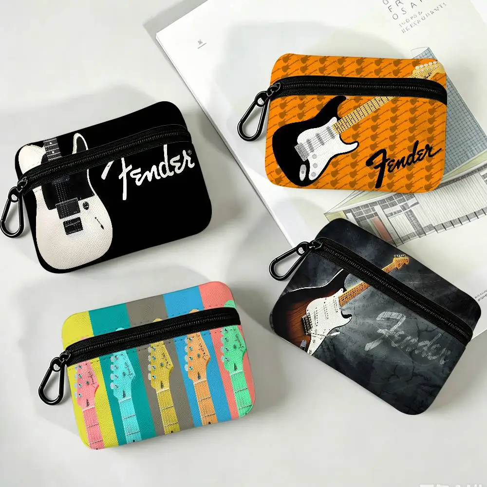 Fender Guitar Compact Oxford Cloth Zipper Pouch Detachable Carabiner Mini Coin & Key Wallet