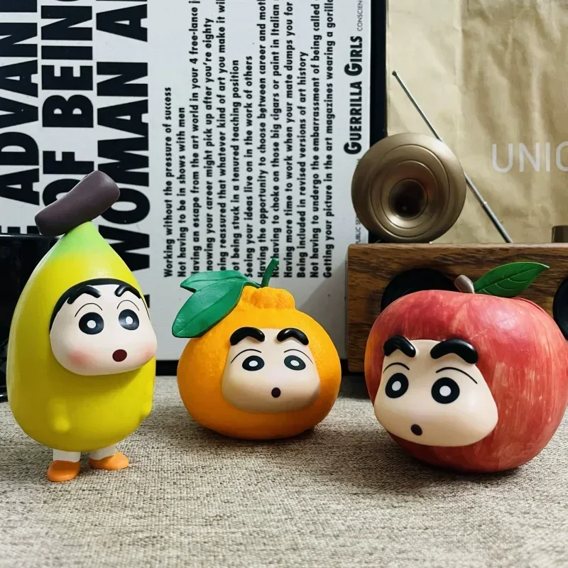 

New Crayon Shin-chan Fruit Series Cute Model Banana Litchi Orange Durian Cartoon Creative Hand-made Car Desktop Ornaments Gifts