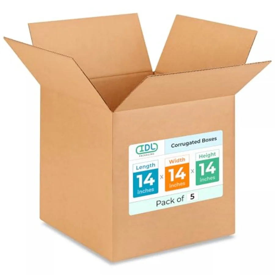 

Medium Cube Moving and Shipping Boxes 14 x 14 x 14 Inch 5- - Strength 200 lb vs Regular - USA-Made Corrugated Boxes for Shippin