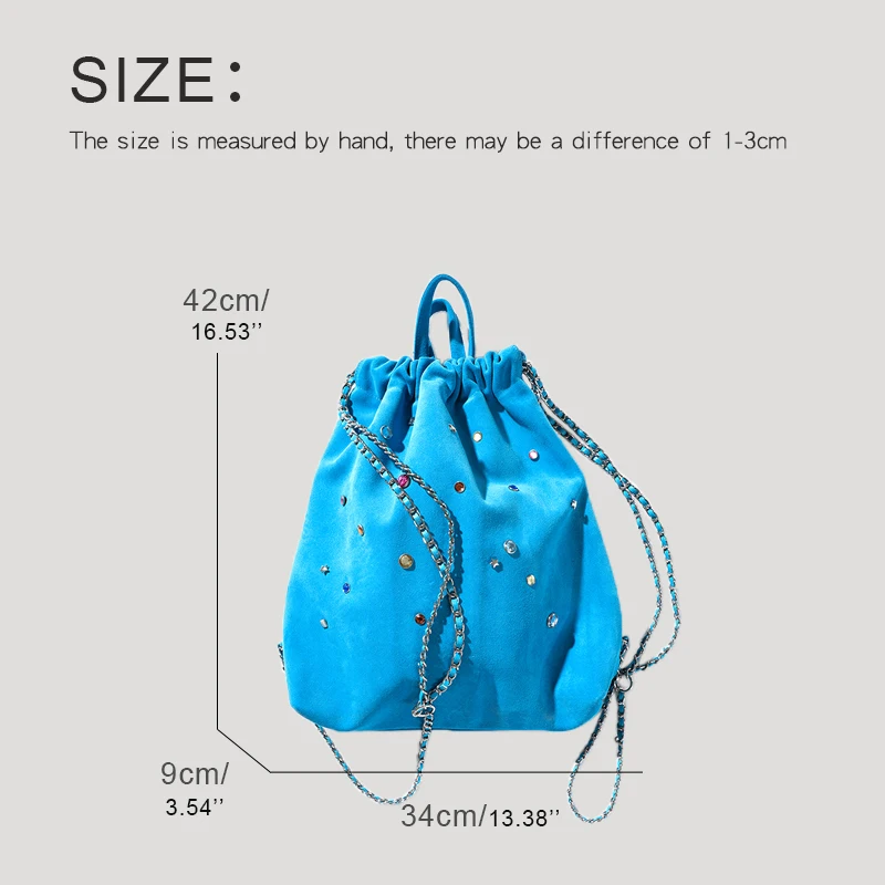 Japan Style Backpack Bags For Women Luxury Designer Handbag 2023 New In PU Imitation Deerskin Inlaid Colored Diamonds Medium Bag