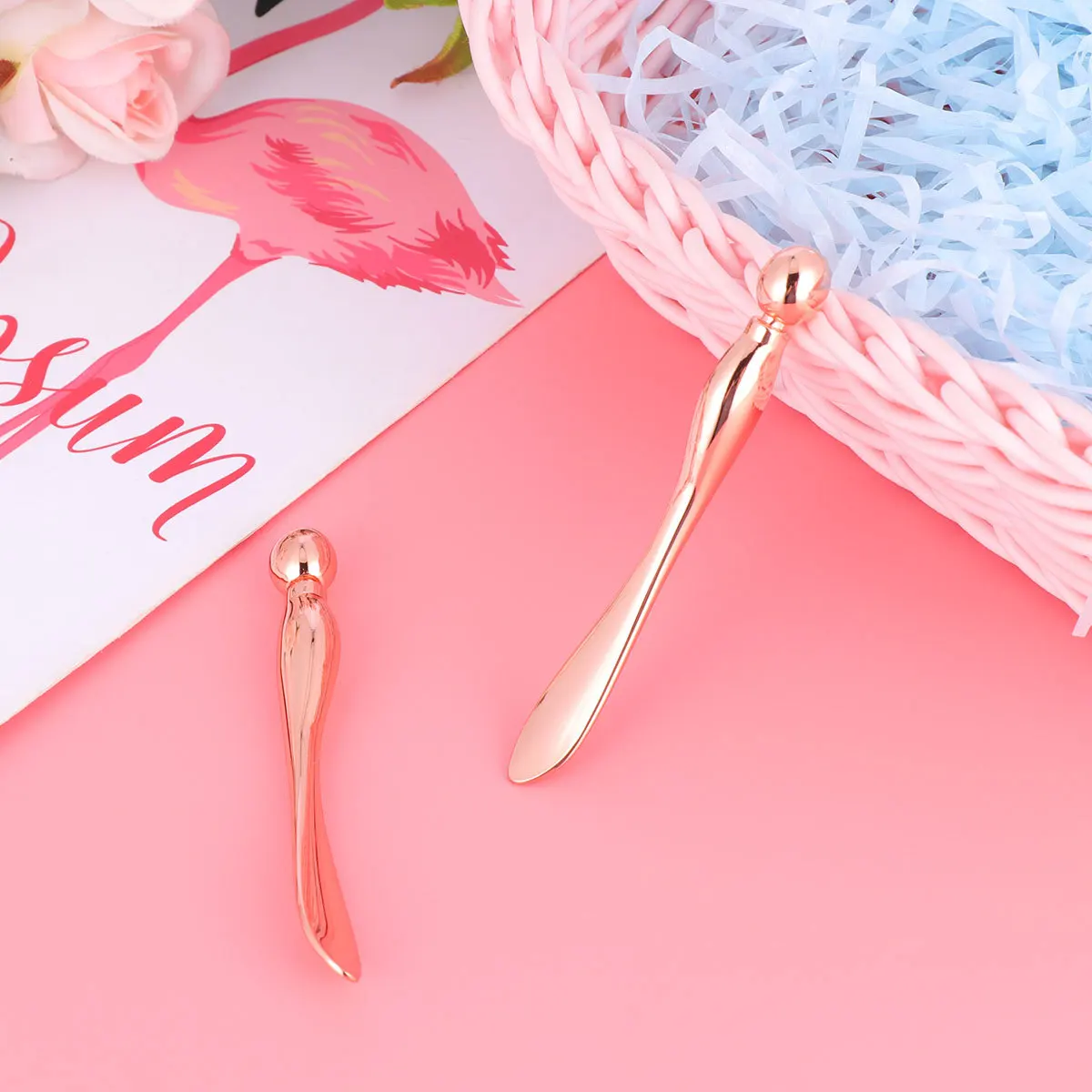 2pcs Eye Cream Alloy Dual-End Beauty Tool Portable Mini Spoon For Facial Skincare Rose Gold Smooth Skin Care