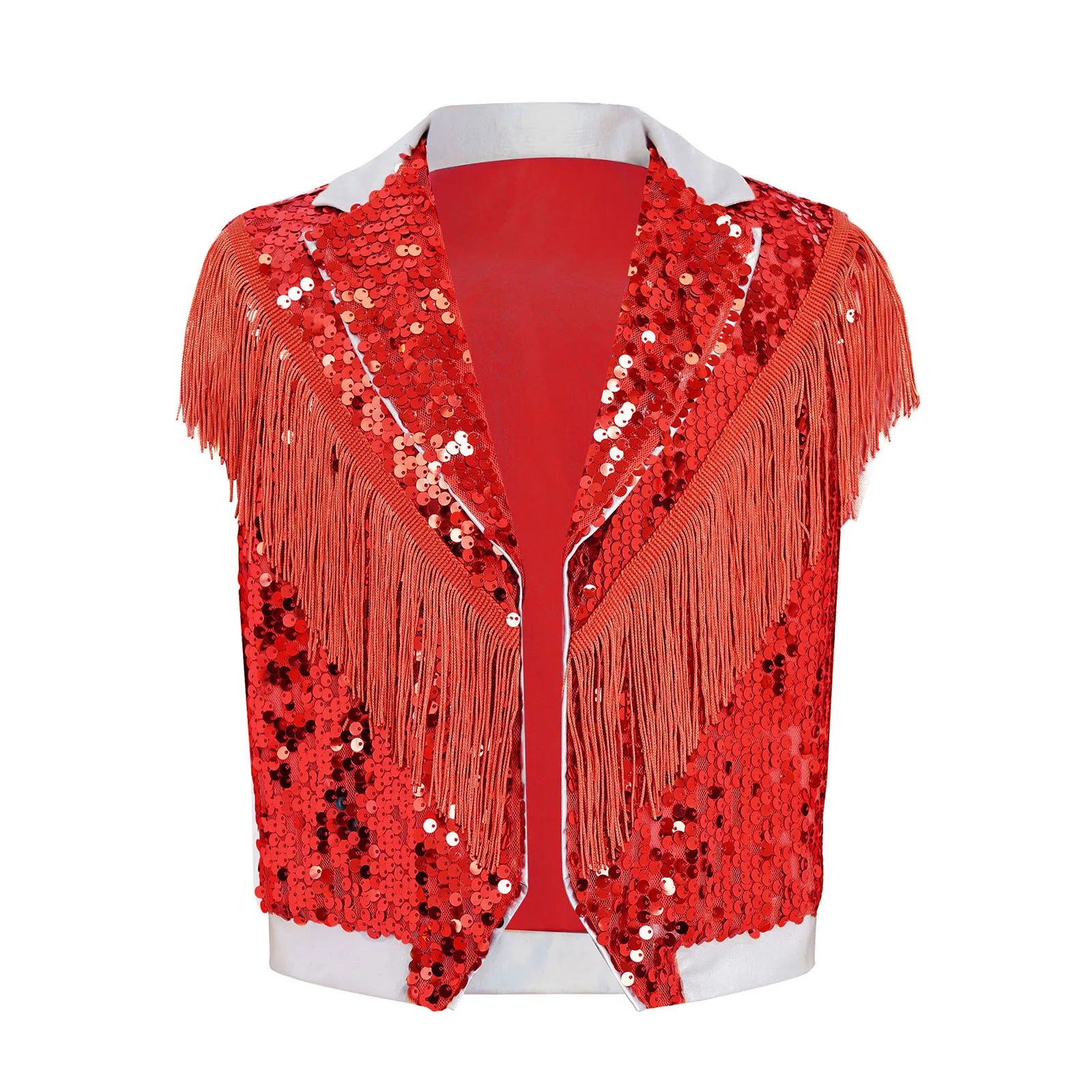 

Kids Boys Sparkly Sequin Jazz Disco Latin Ballroom Dance Vest Child Lapel Collar Tassel Waistcoat Tops Stage Performance Costume
