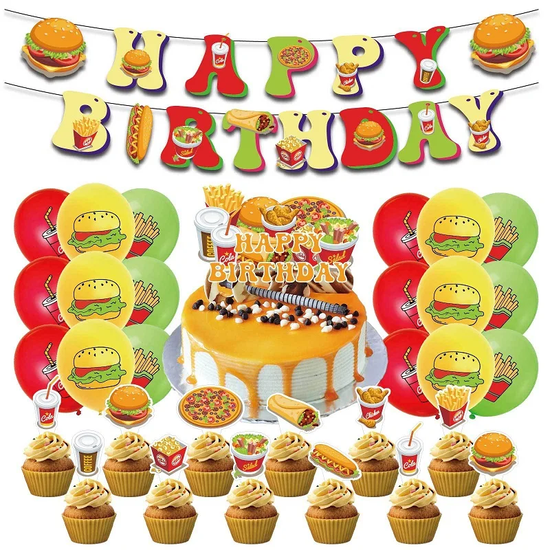9pcs Hamburger Theme Birthday Party Decoration Balloon Set, Hamburger Cola Fries Balloon